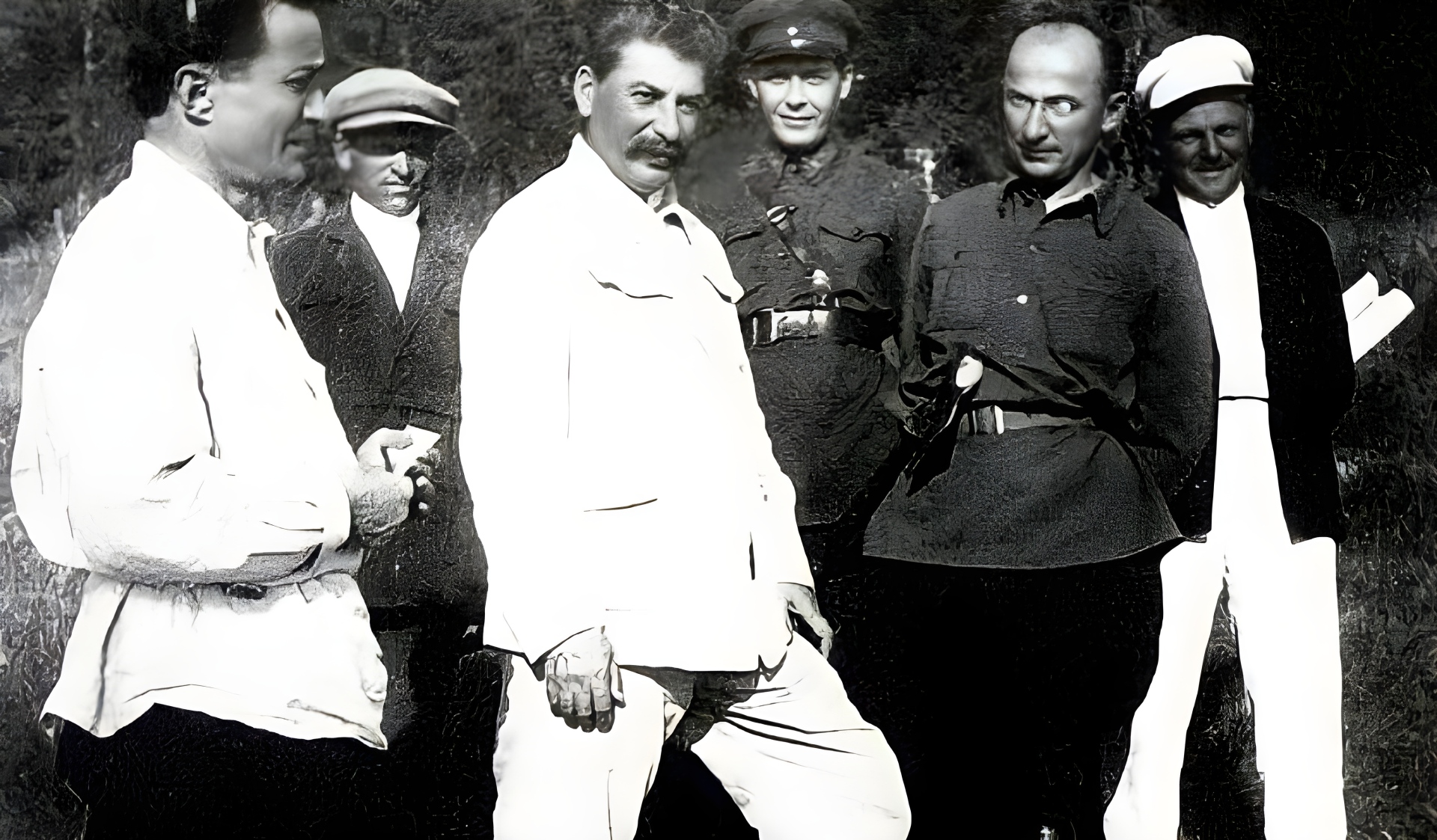 Nestor Lakoba [L], Joseph Stalin (Dzhugashvili) and Lavrentiy Beria.